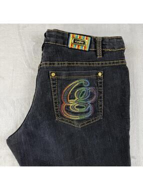 COOGI Jeans Dark Wash Straight Leg Rainbow Logo Denim 36x31 Y2K Australia VTG